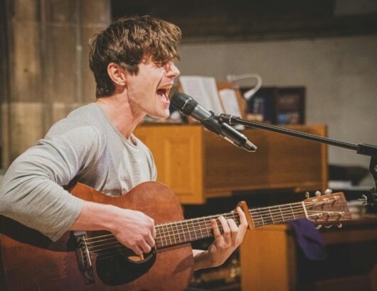 The image of the singer performing