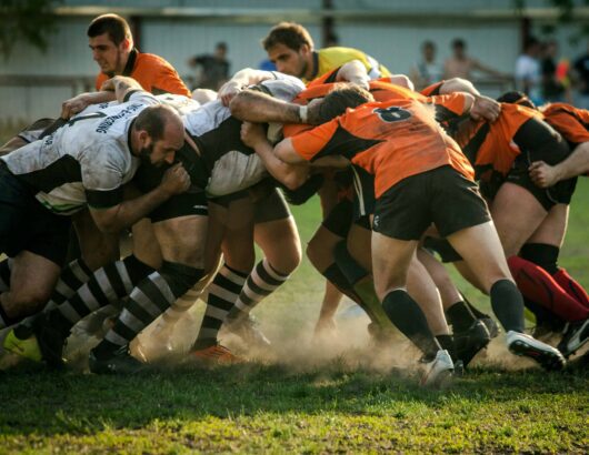 The image of rugby players on the field